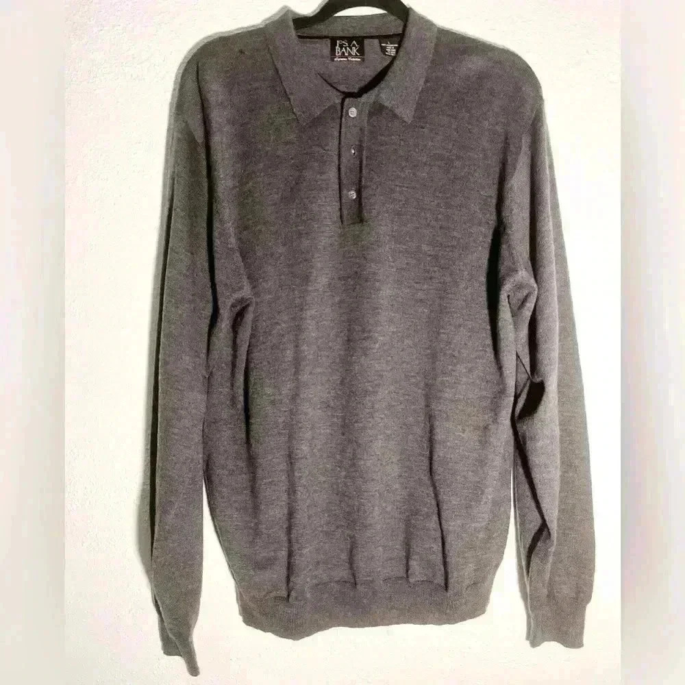 Jos A Banks 100% Merino Wool Gray Sweater Mens Size L